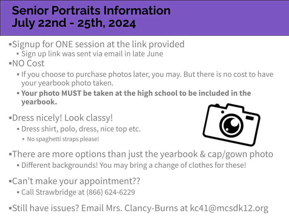 Senior Portraits Information text version in footer