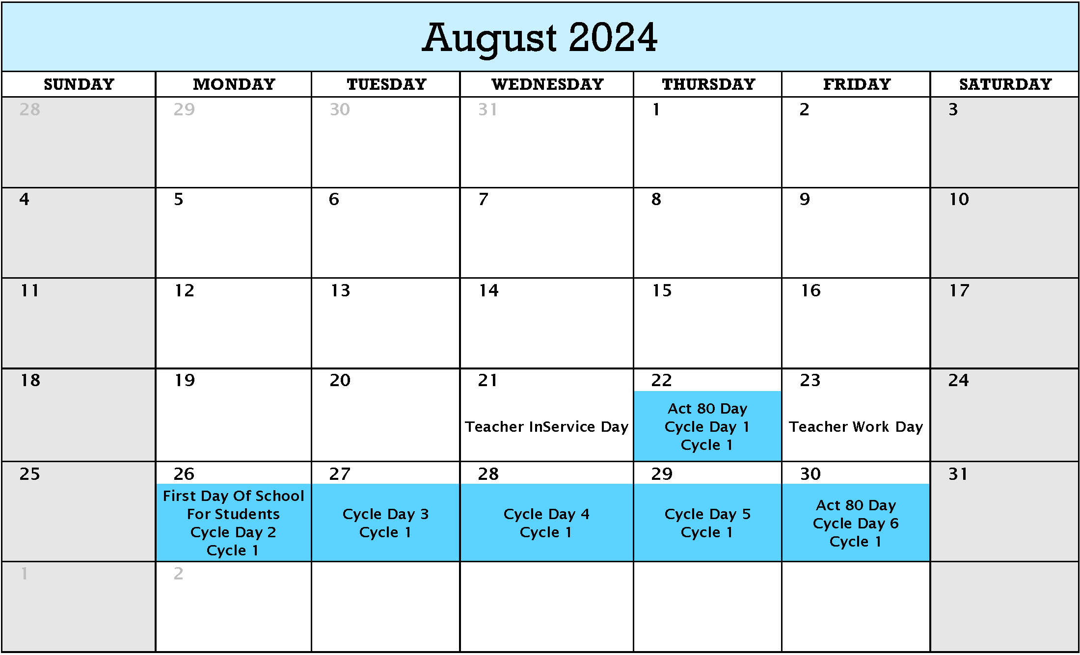 August 2024 Cycle Calendar pdf version below