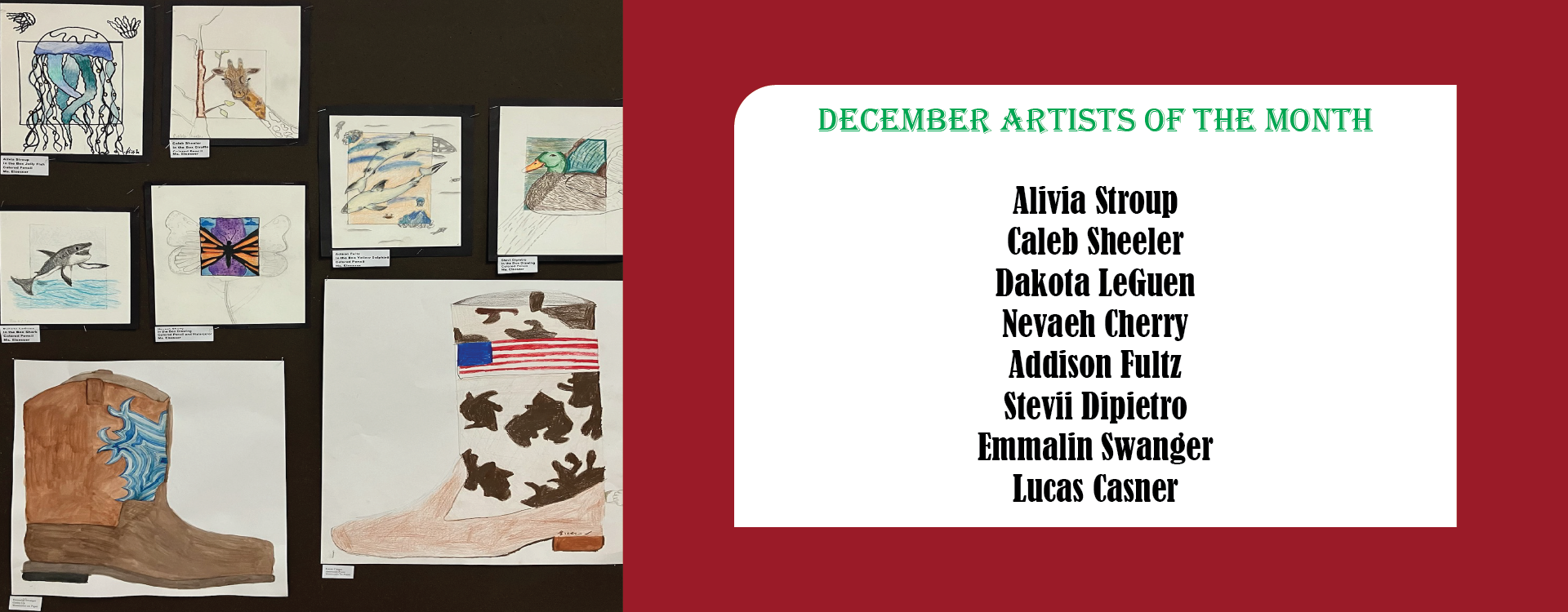 December Artists of the Month, text version in footer