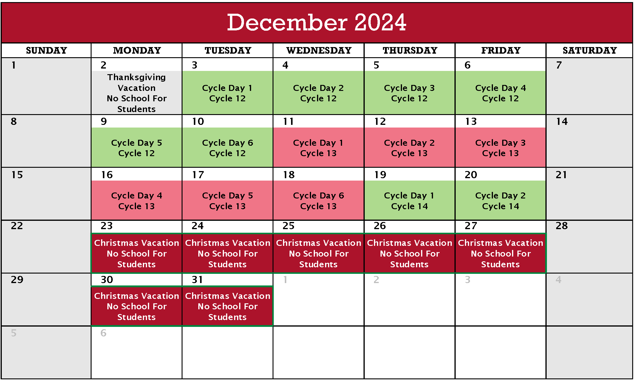 December 2024 Cycle Calendar pdf version in link below